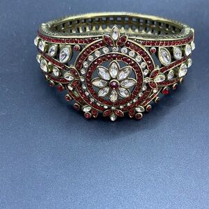Heidi Daus Red and Gold Jeweled Bangle Bracelet